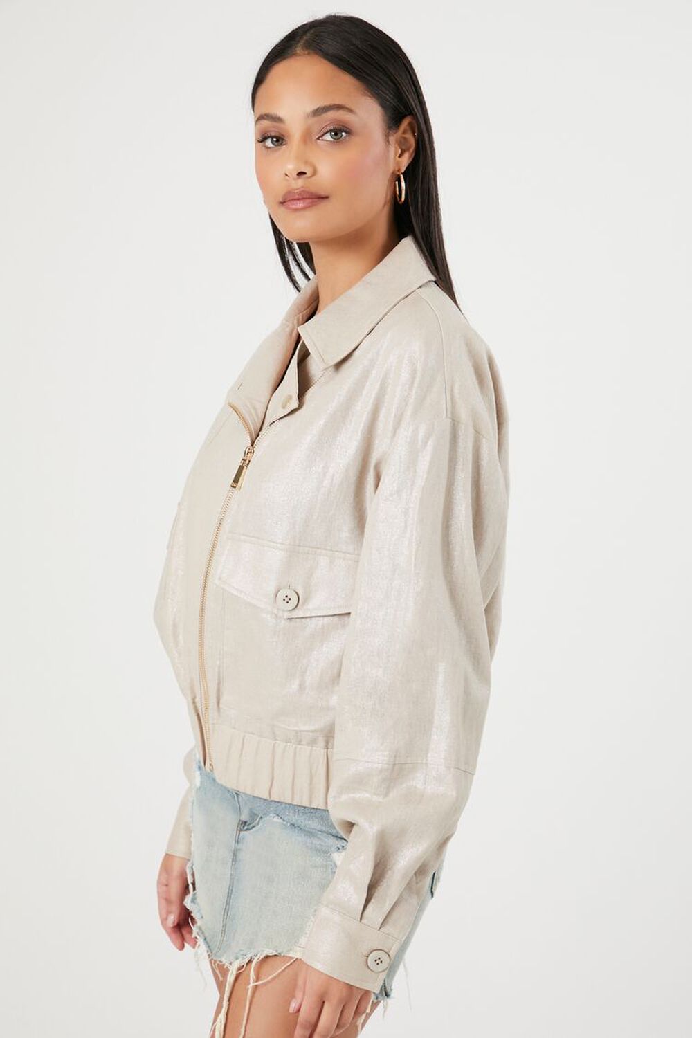 Linen-Blend Moto Jacket